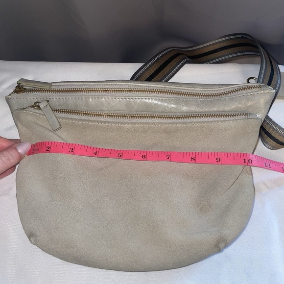 Anthropologie Vegan Leather Suede Crossbody Bag Purse Double Pouch Tan Gray - Picture 14 of 16